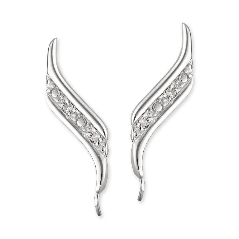 Sterling Silver Diamond Accent Ear Pin Earrings