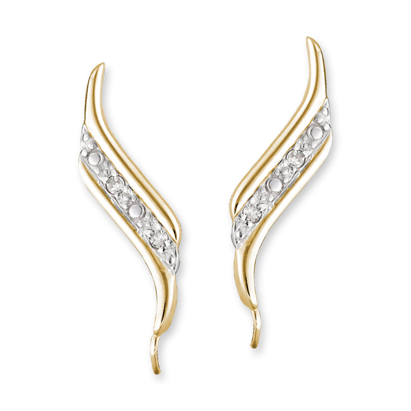 Gold Over Silver Diamond Accent Ear Pin Earrings