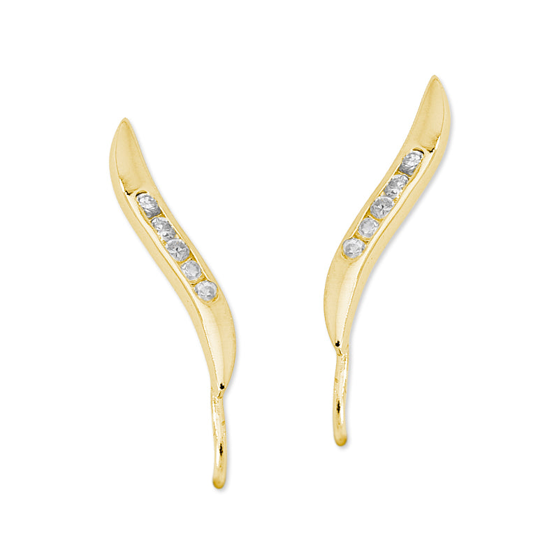 Gold Over Silver Channel Set Cubic Zirconia Ear Pin Earrings