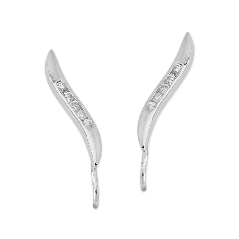 Sterling Silver Channel Set Cubic Zirconia Ear Pin Earrings