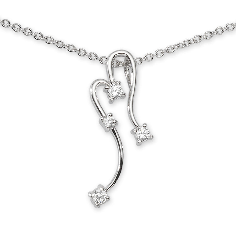 silver Stylized Cubic Zirconia Heart Pendant with Chain