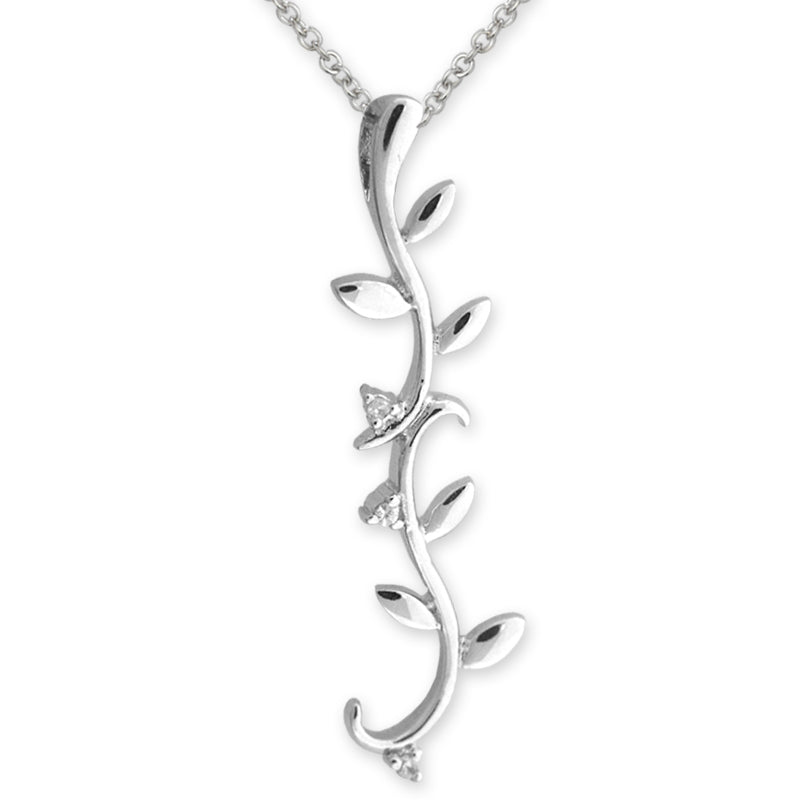 Silver Stylized Cubic Zirconia Vine Pendant with Chain