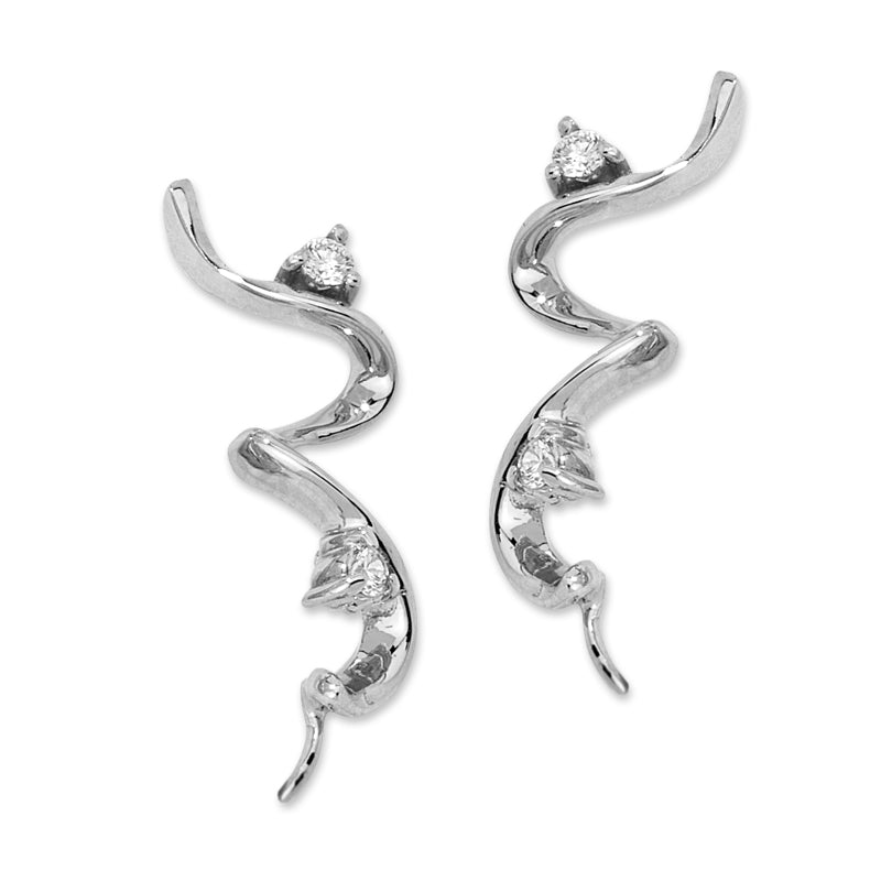 Sterling Silver Cubic Zirconia Corkscrew Ear Pin Earrings