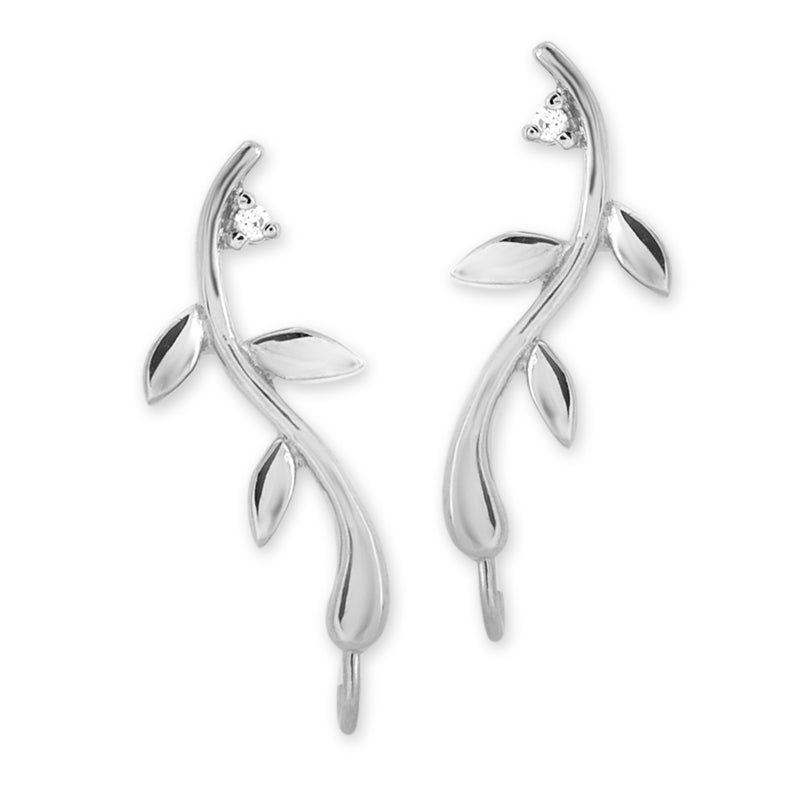 Vine CZ Silver Ear Pin Earrings