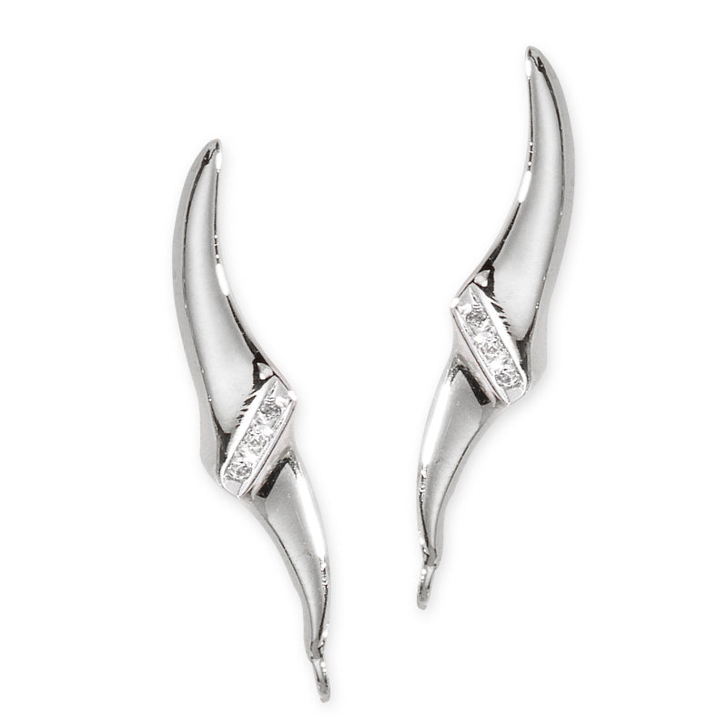 Sterling Silver Genuine Diamond Center Polished Cuff Ear Pin Earrings