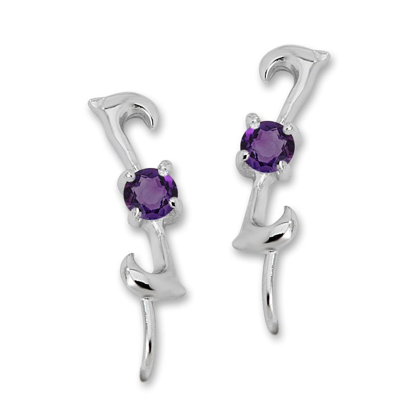 Amethyst Silver Ear Pin Earrings