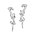 Sterling Silver Cubic Zironia Solitaire Simple Swirl Ear Pin Earring