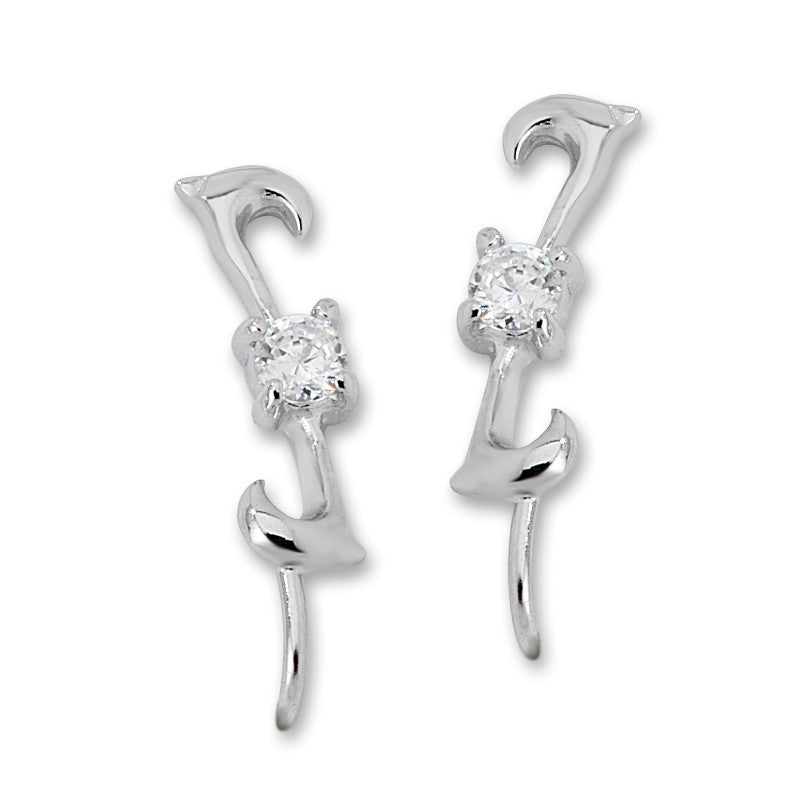 Sterling Silver Cubic Zironia Solitaire Simple Swirl Ear Pin Earring
