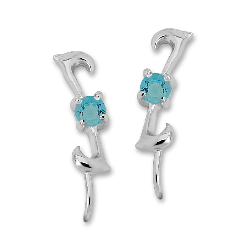 Blue Topaz Silver Ear Pin Earrings