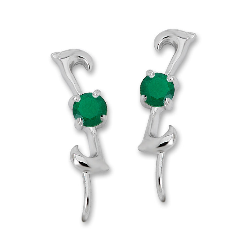 Green Onyx Silver Ear Pin Earrings