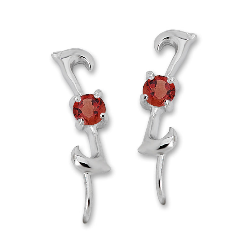 Garnet Silver Ear Pin Earrings