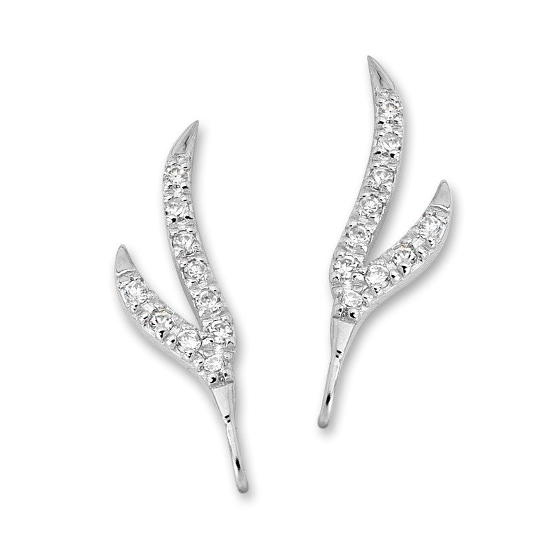 Sterling Silver Cubic Zirconia Double Wings Ear Pin Earrings 