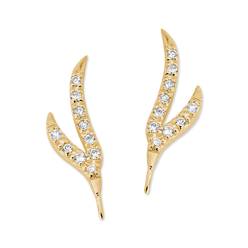 Gold Over Silver Cubic Zirconia Double Wings Ear Pin Earrings 