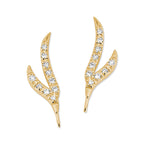 Gold Over Silver Cubic Zirconia Double Wings Ear Pin Earrings 