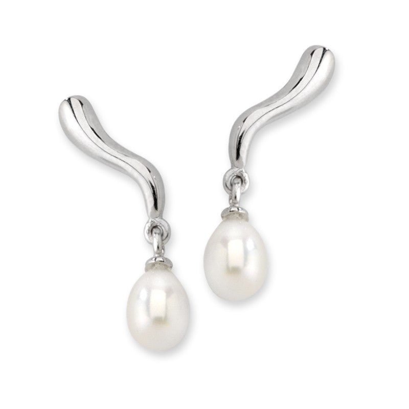 Tear Drop Pearl Silver Ear Pin Earrings