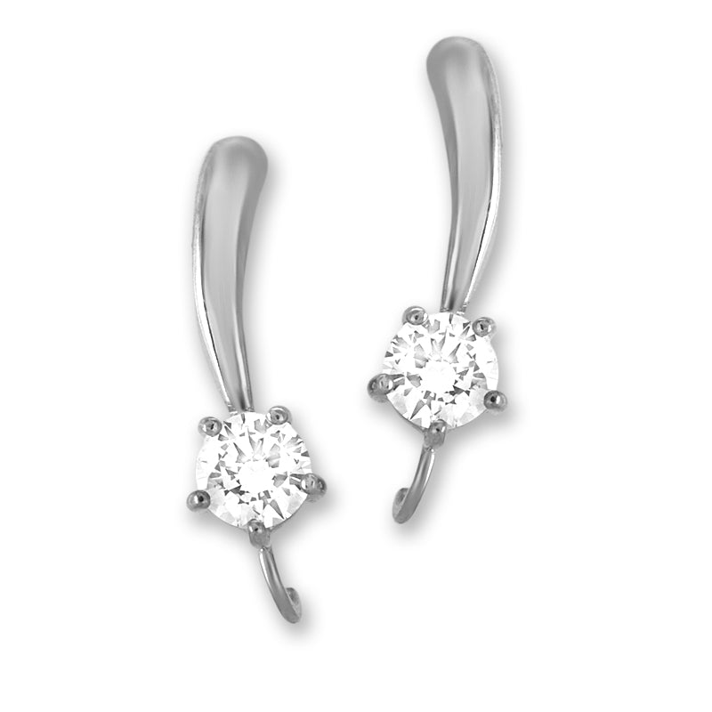 Sterling Silver CZ Polished Teardrop Solitaire Ear Pin Earrings