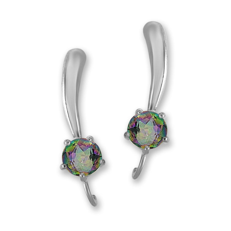 Silver Ear Climber Earrings - Gemstone Polished Teardrop Solitaire - Ear Pin - Sterling Silver