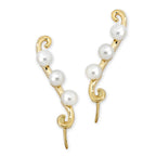 Triple Pearls Gold Over Silver Ear Pin Earrings