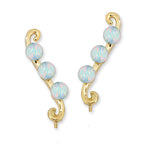 Ear Climber Earrings Ear Pin Triple Opal Bead Swirls Earcrawlers