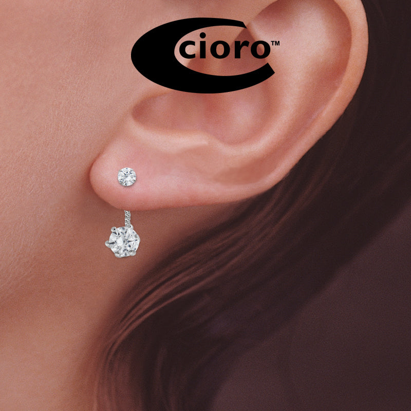 Sterling Silver Classic Round Cubic Zirconia Cioro Illusion Twisted Rope Earrings