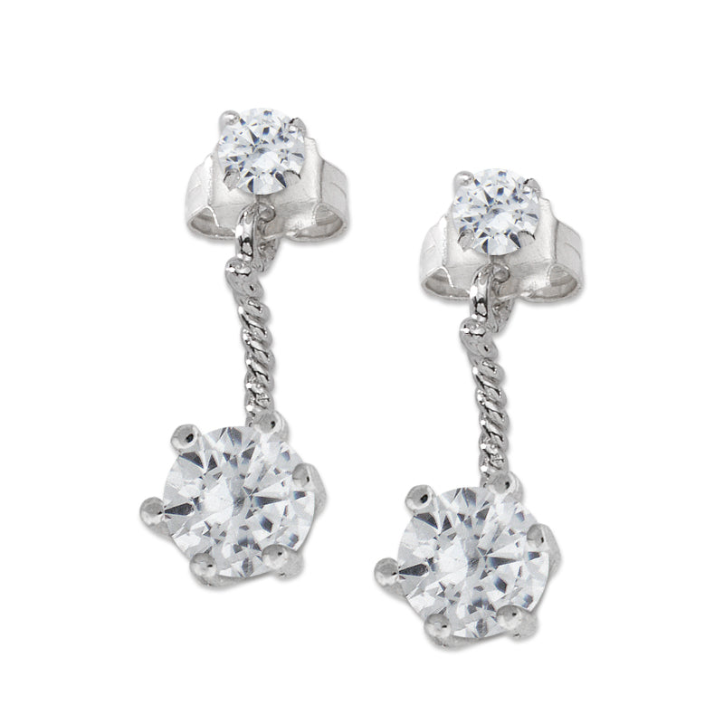 Sterling Silver Classic Round Cubic Zirconia Cioro Illusion Twisted Rope Earrings