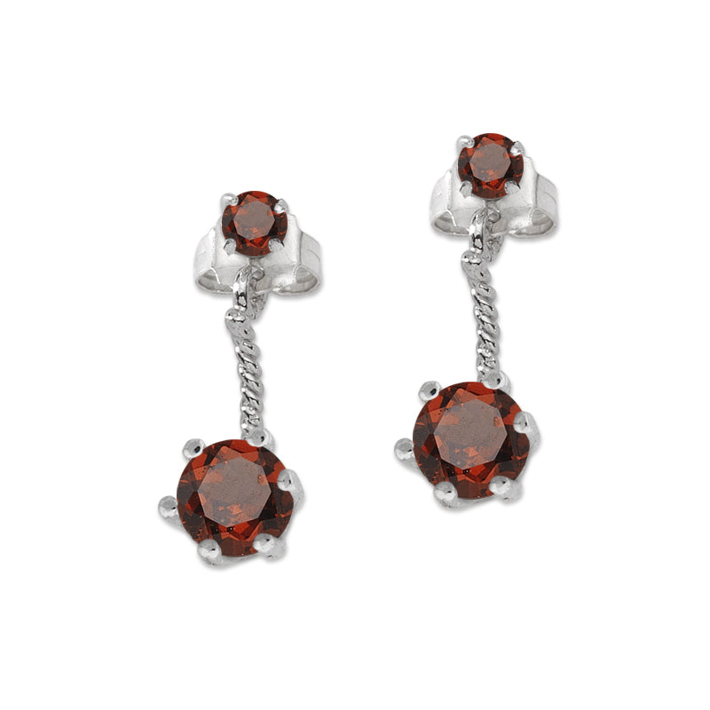 Silver Classic Round Garnet Cioro Illusion Twisted Rope Earrings