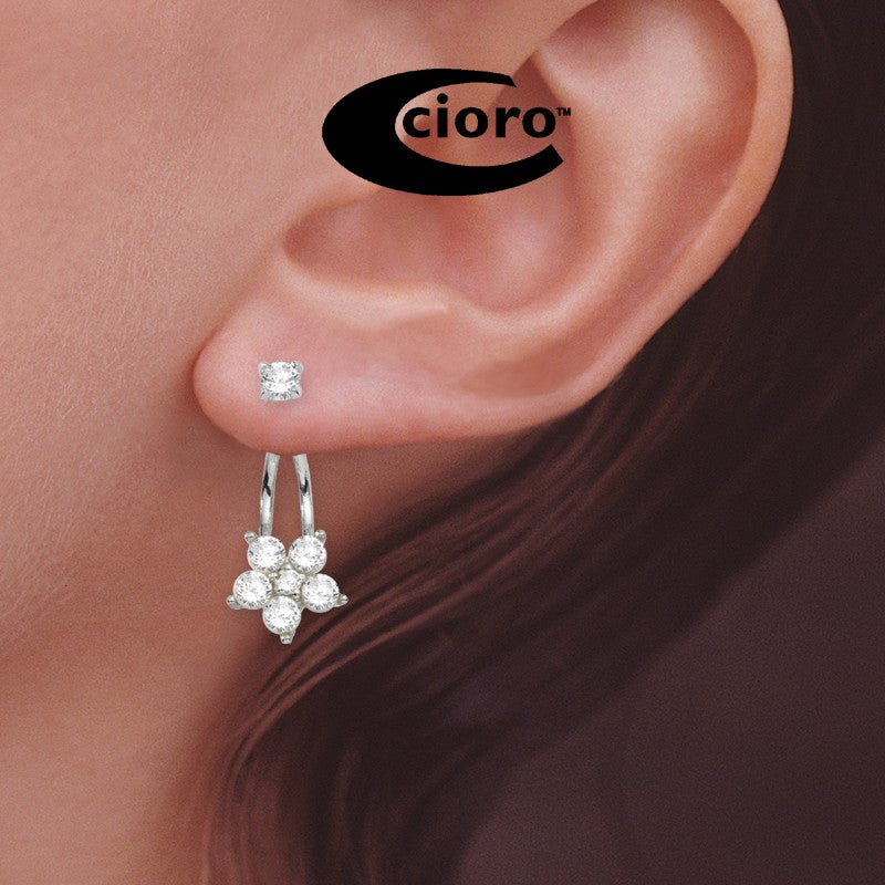 Front to Back Earrings - Sterling Silver Cubic Zirconia Cioro Earrings