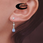 Front to Back Earrings - Silver Faceted Teardrop Tanzanite Cioro Illusion Twisted Rope Earrings