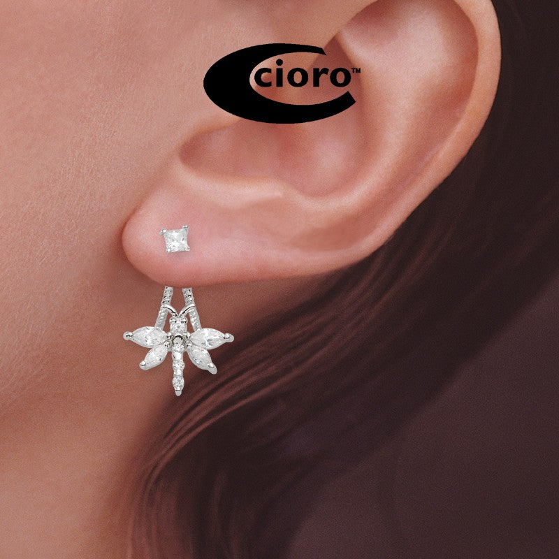 Sterling Silver Cubic Zirconia Dragonfly Cioro Illusion Twisted Rope Earrings