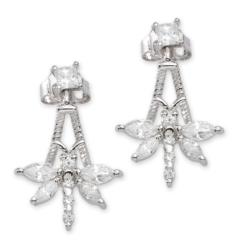 Sterling Silver Cubic Zirconia Dragonfly Cioro Illusion Twisted Rope Earrings