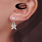 Front to Back Earrings - Silver Cubic Zirconia Butterlfy Cioro Illusion Double Twisted Rope Earrings