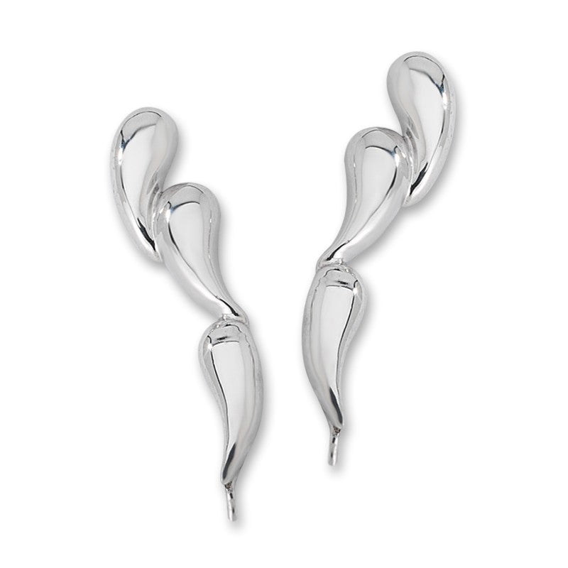 Triple Tear Drops Silver Ear Pin Earrings