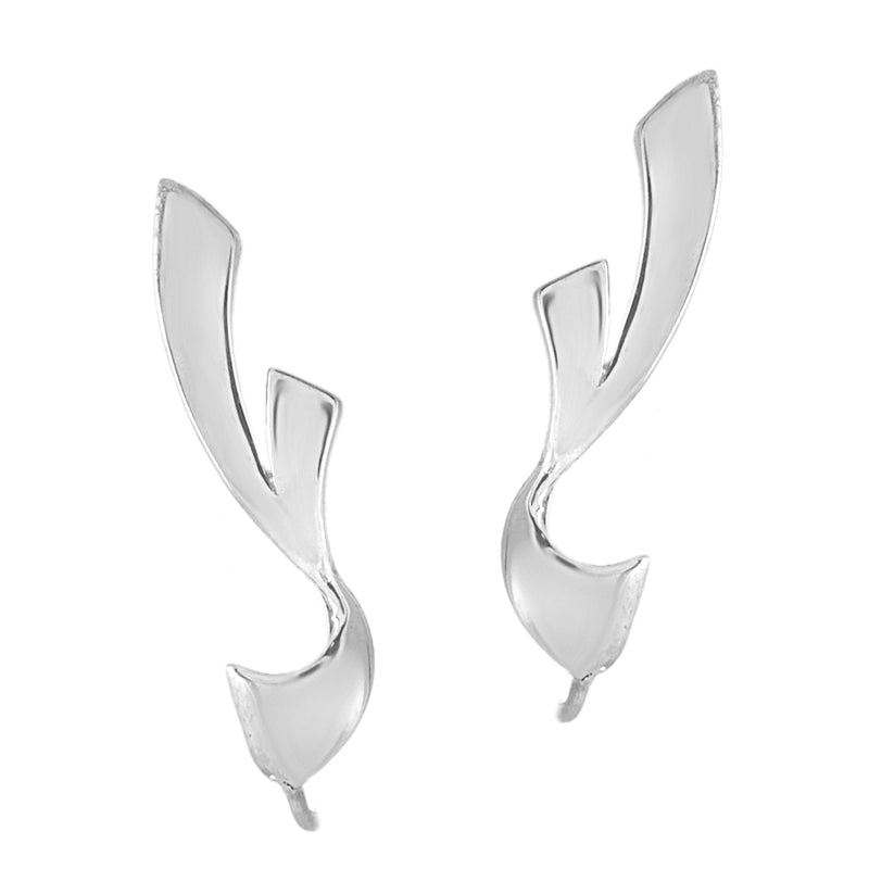 Graceful Swirls Silver Ear Pin Earrings