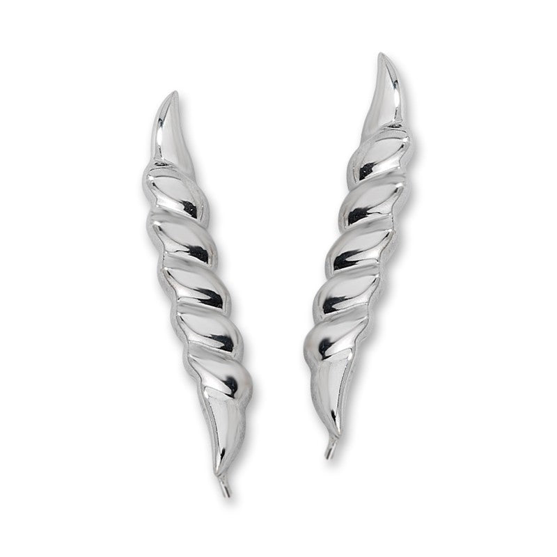 Sterling Silver Five Polished Ribs Ear Pin Earrings