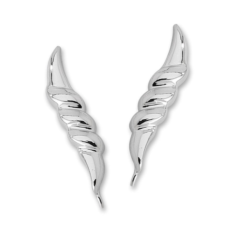 Ribbed Center Silver Ear Pin Earrings