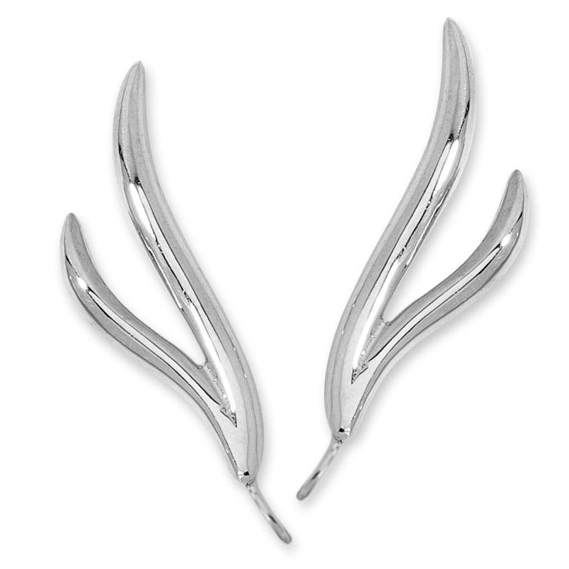 Sterling Silver Double Branch Ear Pin Earrings - Medium Version