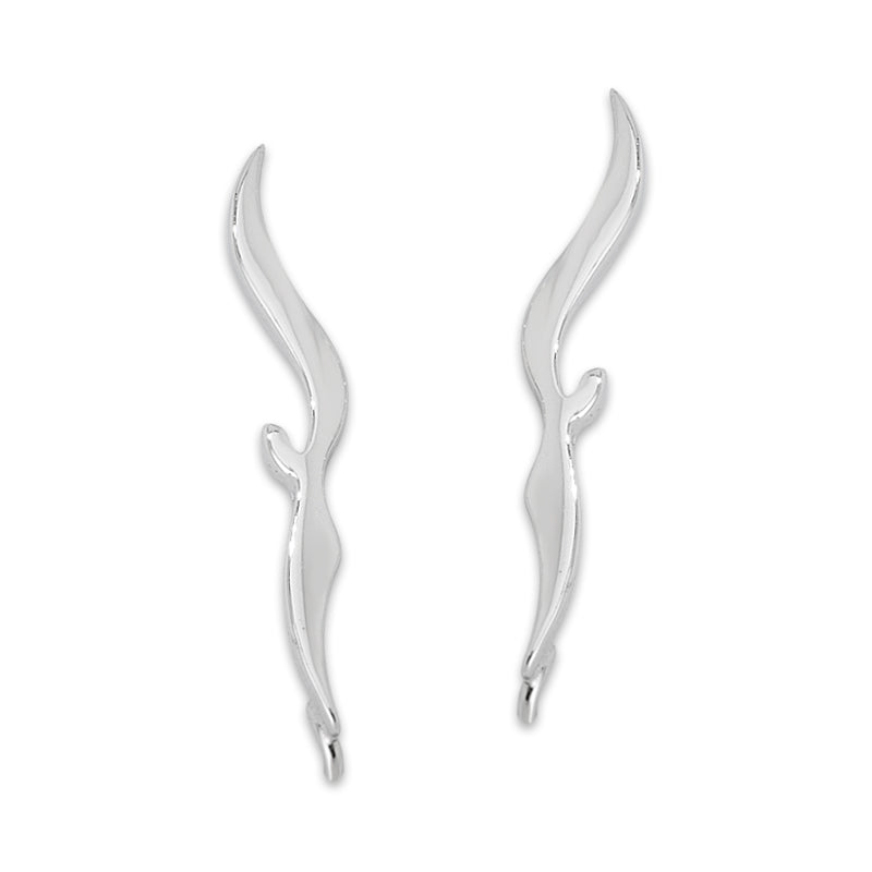 Ear Climber Earrings Slender Swirls - Ear Pin Earrings Delicate Swirls in Sterling Silver – Swirl Ear Crawler Earrings Product Shot with Left and Right Side