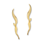 Ear Climber Earrings Slender Swirls - Ear Pin Earrings Delicate Swirls in 18k Gold Over Sterling Silver – Swirl Ear Crawler Earrings Product Shot with Left and Right Side