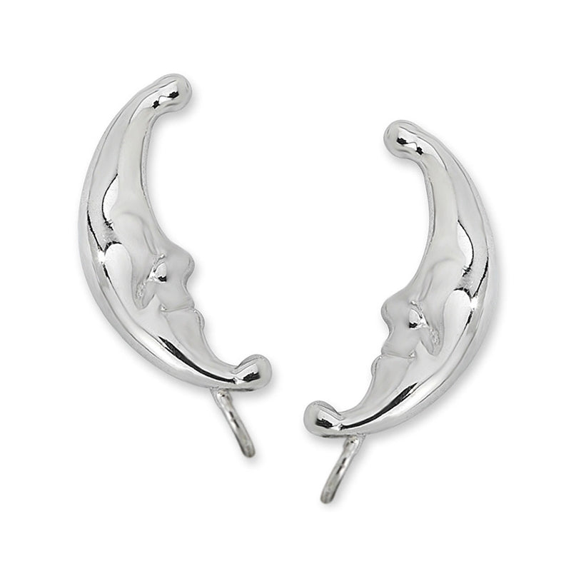 Ear Pin Ear Climber Earrings Crescent Moon Sterling Silver
