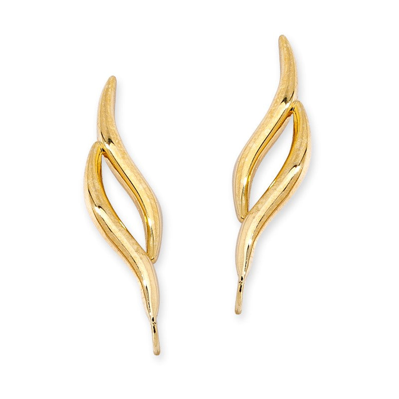 Ear Climber earrings double curve Ear Pin design in 18K gold over sterling silver minimalist ear climber earring.