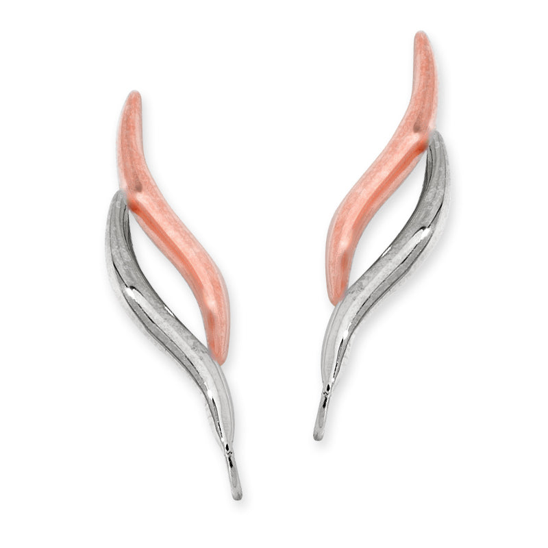 Silver Rose and White Two Tone Ear Pin Earrings