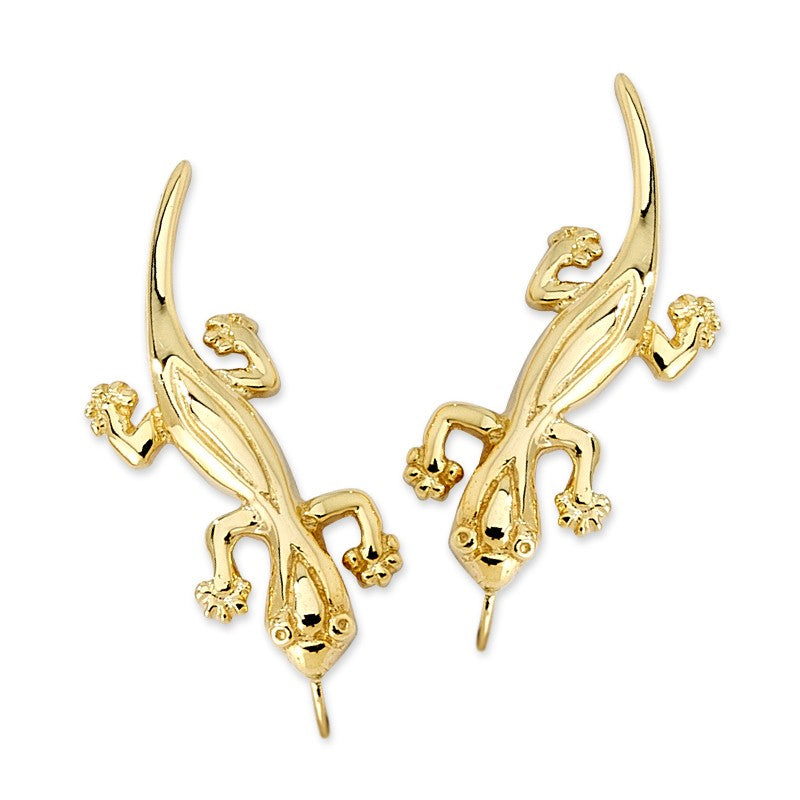 Gecko Gold over Silver Ear Pin Earrings