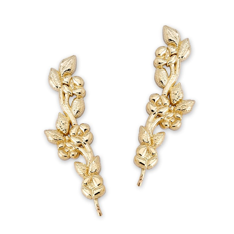 Floral Vine Gold Over Silver Ear Pin Earrings