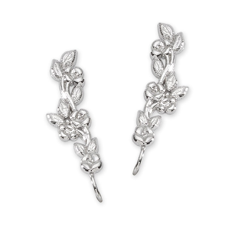 Floral Vine Silver Ear Pin Earrings