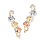 Gold Over Silver Tri Color Hawaii Plumeria Flowers Ear Pin Earrings