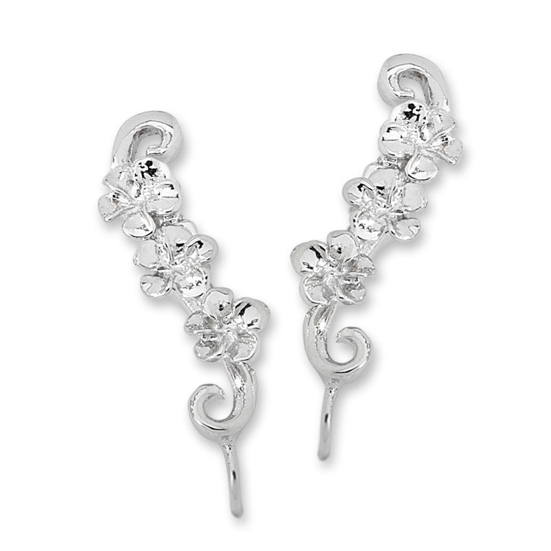 Sterling Silver Triple Hawaii Plumeria Ear Pin Earrings