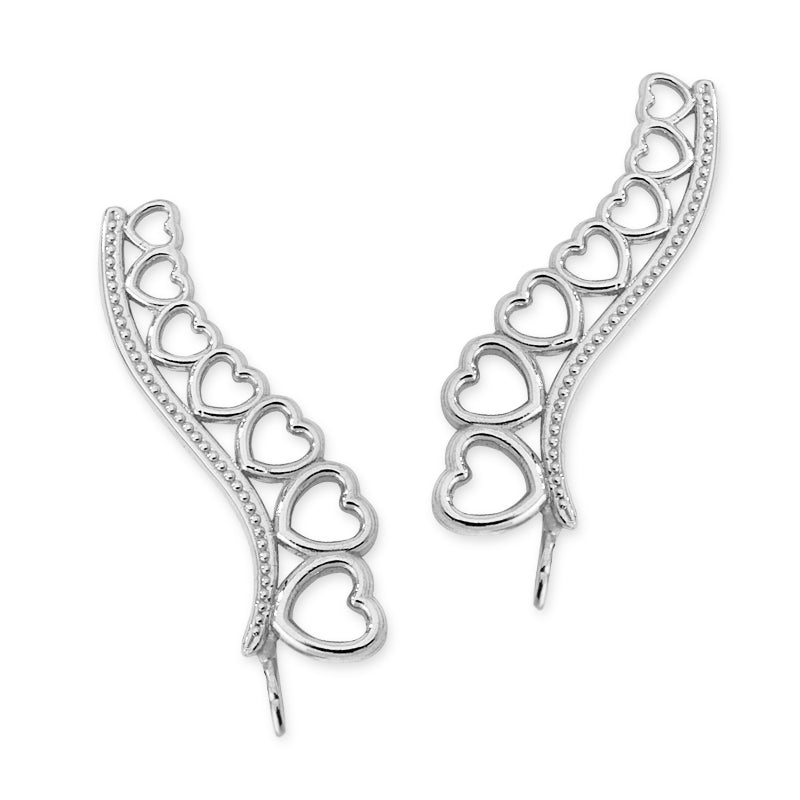 Silver Ear Climber Earrings - Graduating Hearts of Love - Ear Pin - Sterling Silver