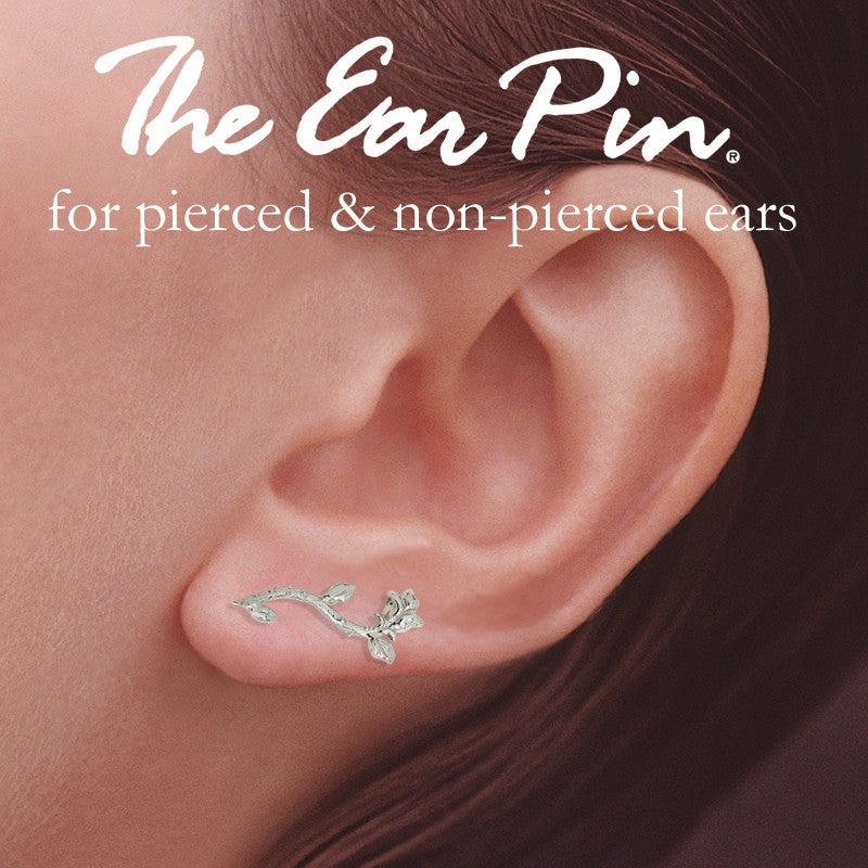 Rose Stem Silver Ear Pin Earrings