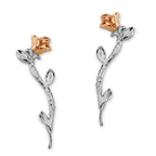Rose Stem Silver Ear Pin Earrings