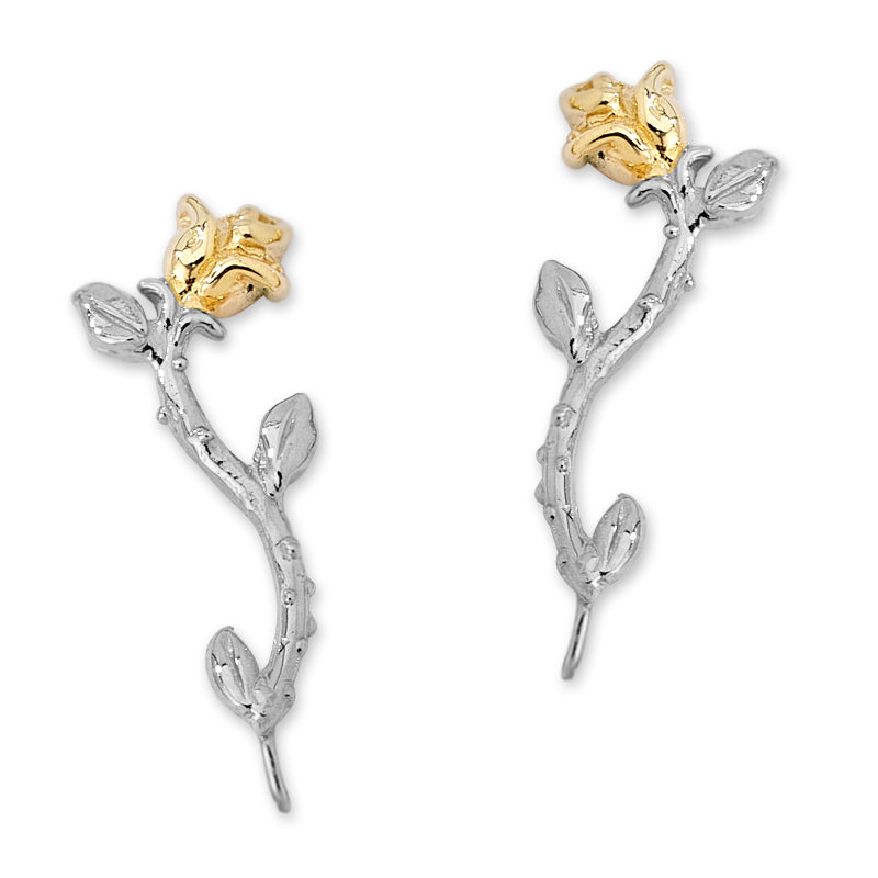 Rose Stem Silver Ear Pin Earrings